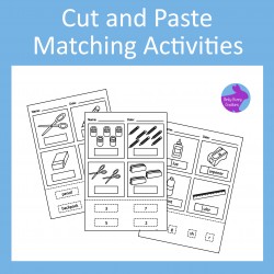 Cut and Paste School Supplies Matching Activity Worksheets